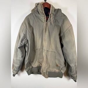 Real Ranch Green Chore Work Jacket Canvas Work Worn  Hooded XLT Faded
